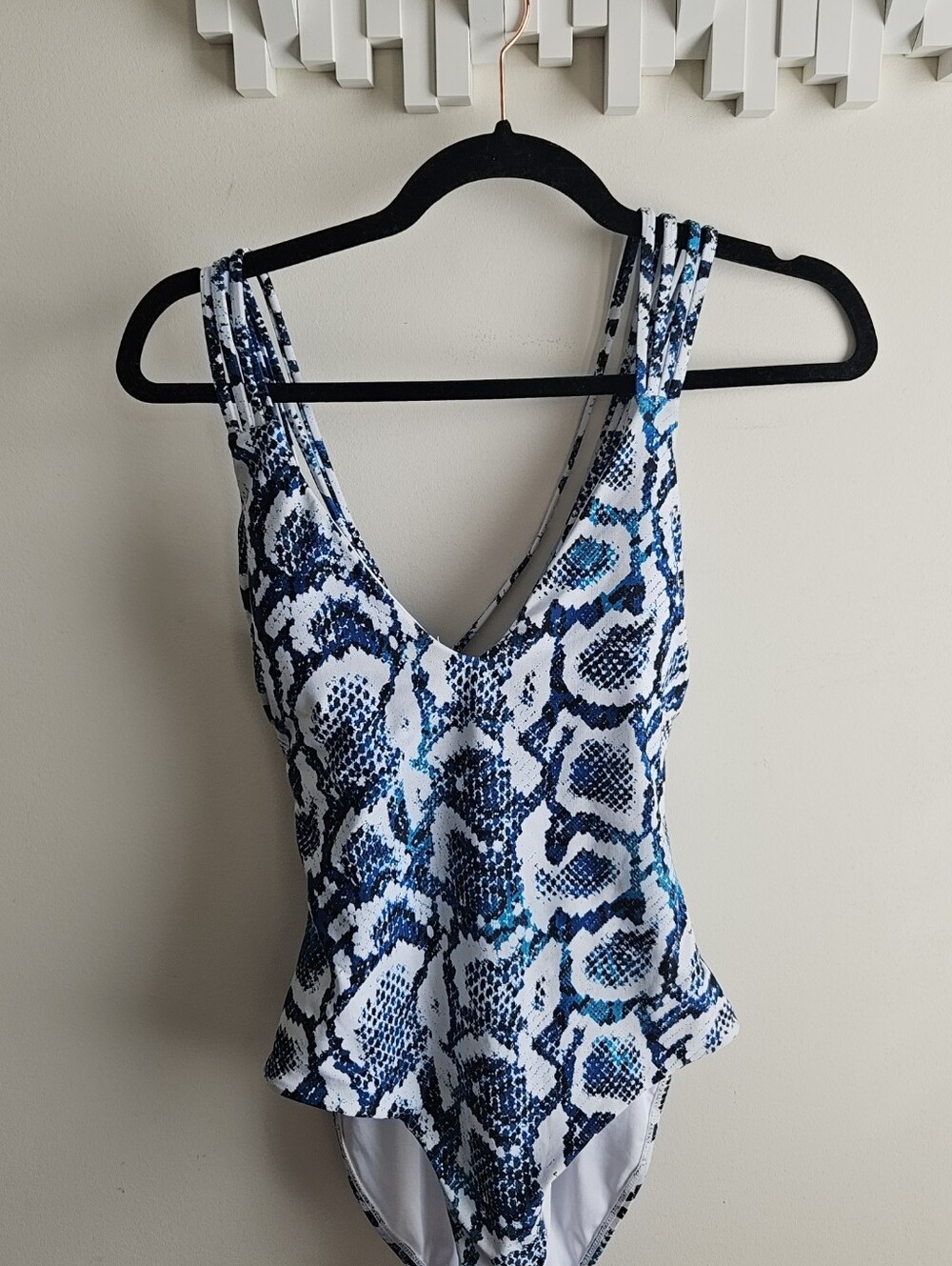 BCBG Blue Snake-Print One-Piece Bodysuit